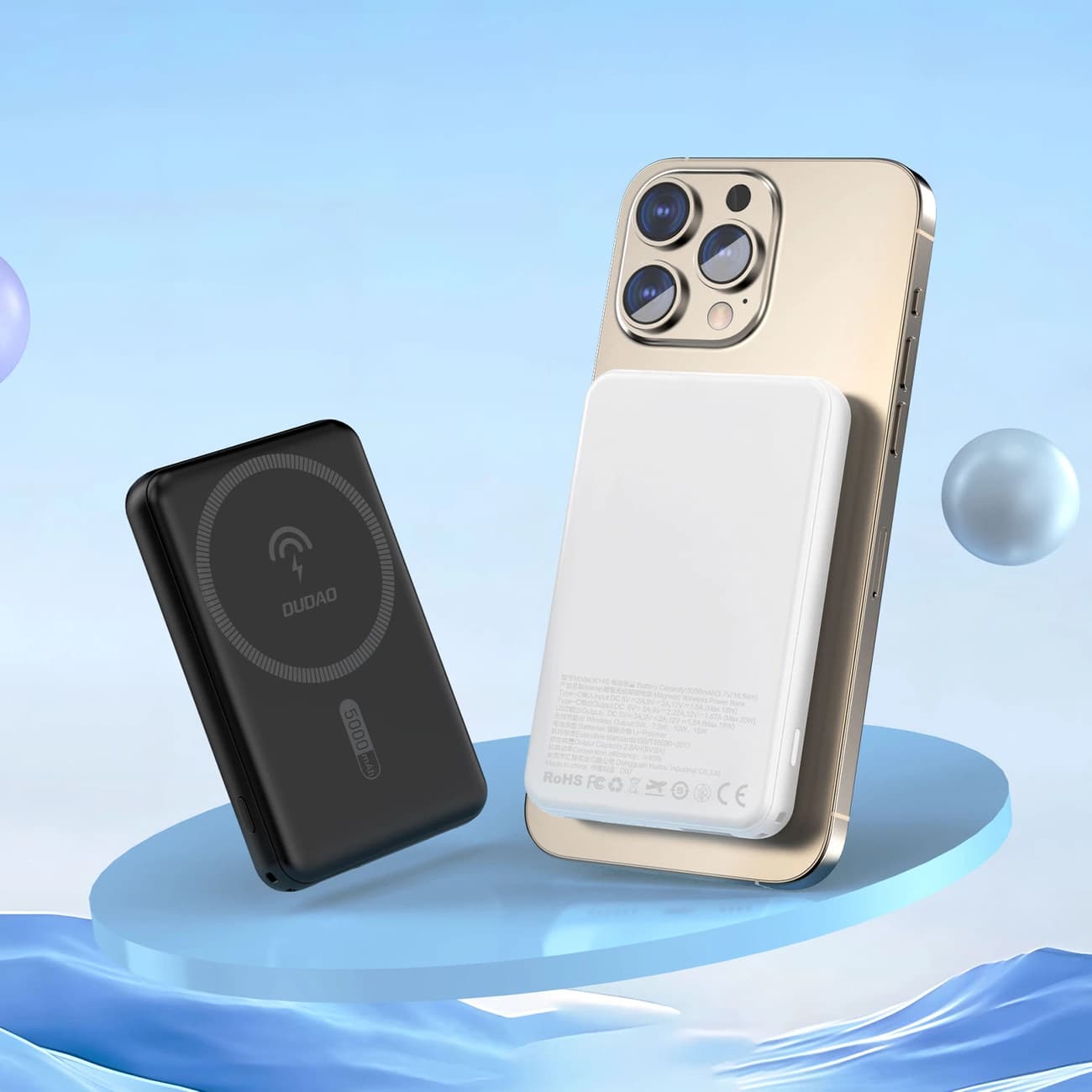 Powerbank 5000mAh magnetyczny z ładowarką indukcyjną MagSafe biały